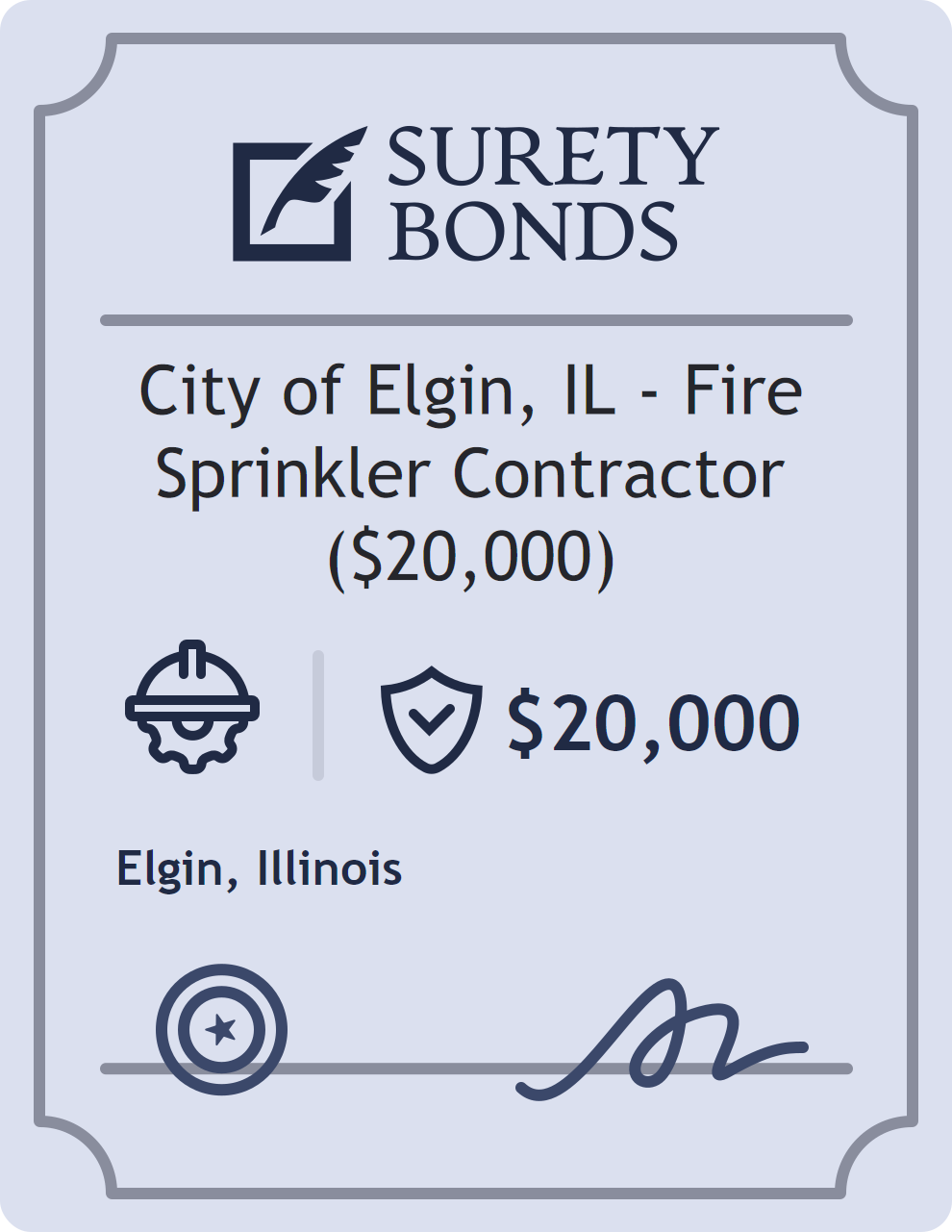 Surety bond badge for City of Elgin, IL - Fire Sprinkler Contractor ($20,000)