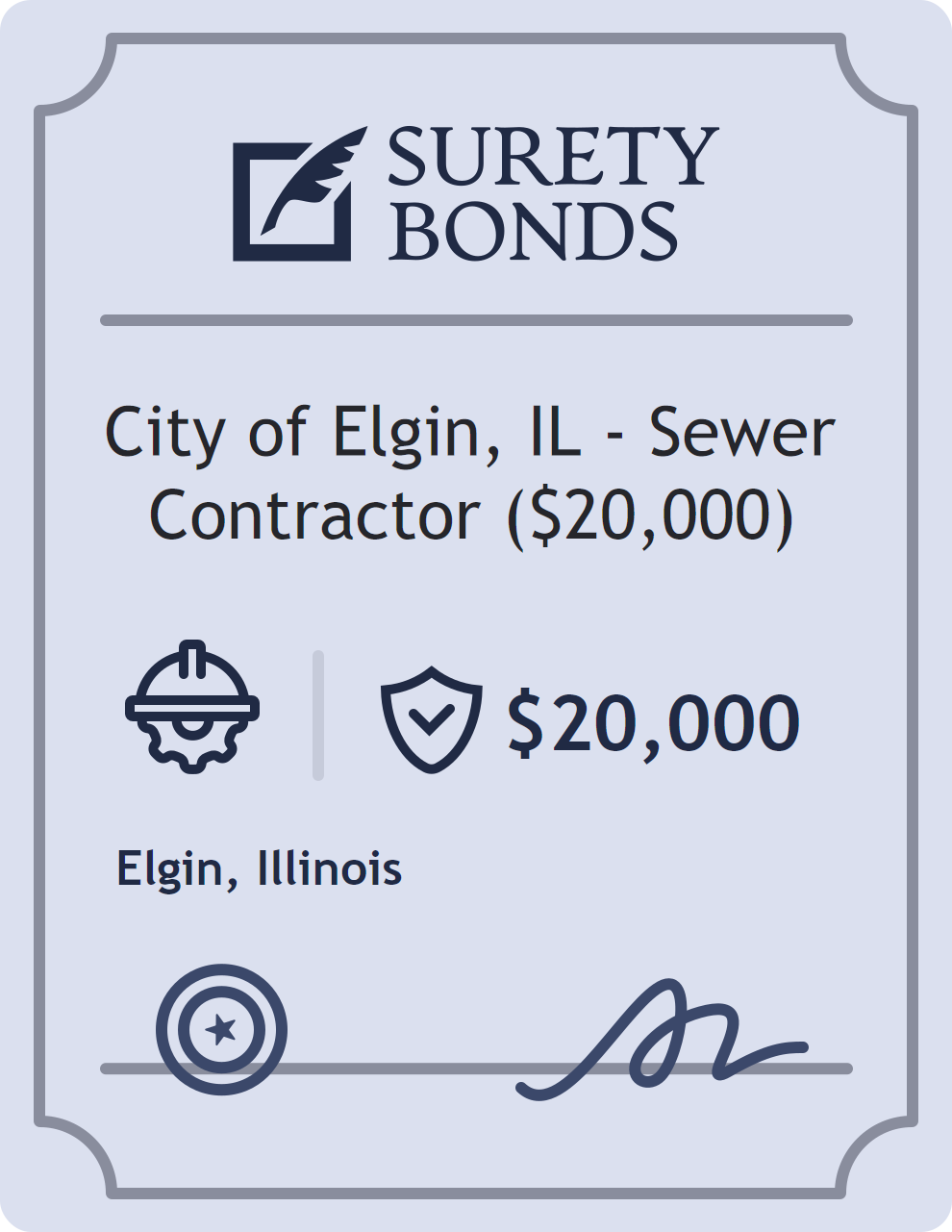 Surety bond badge for City of Elgin, IL - Sewer Contractor ($20,000)