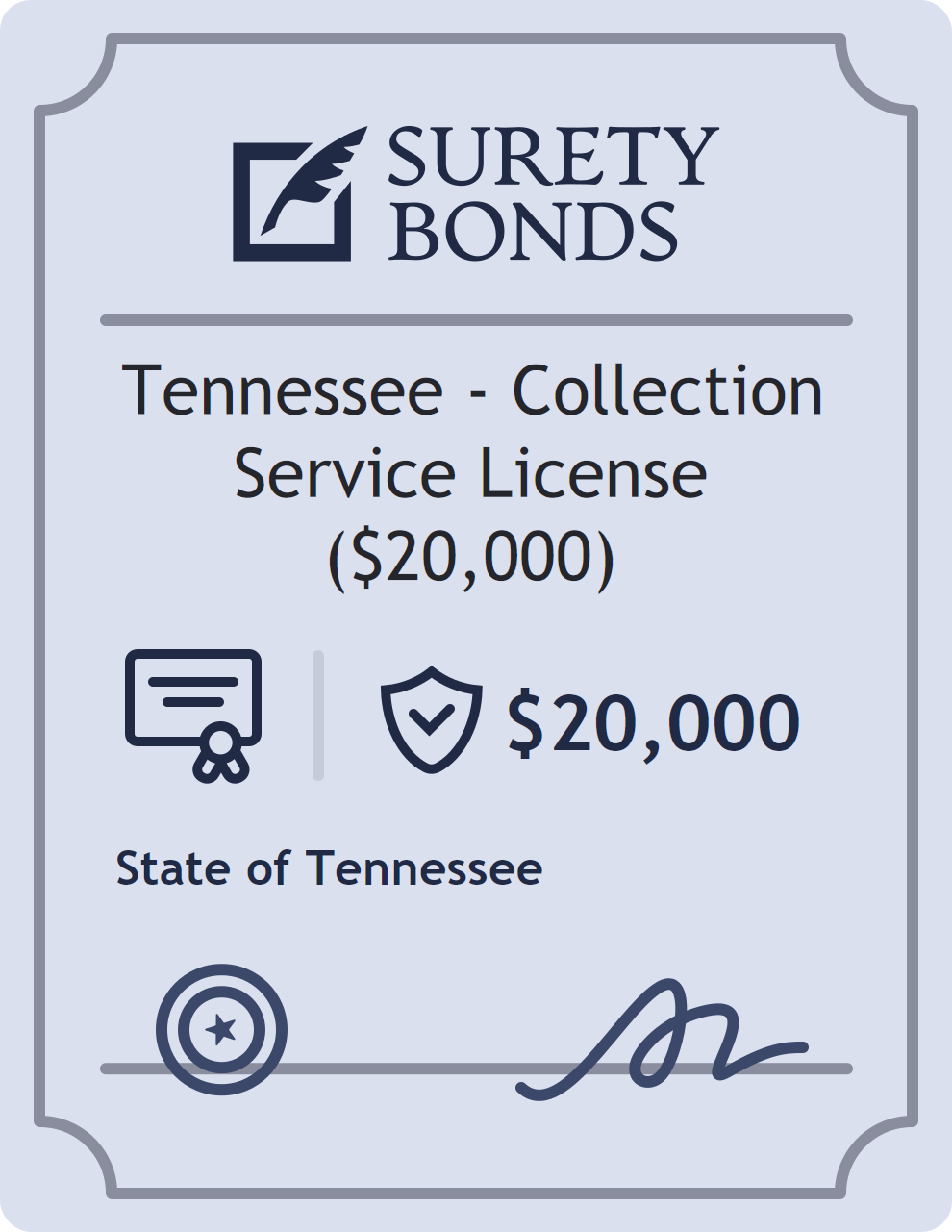 Surety bond badge for Tennessee - Collection Service License ($20,000)
