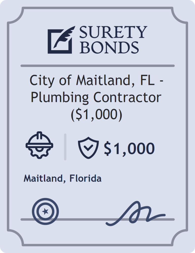 Surety bond badge for City of Maitland, FL - Plumbing Contractor ($1,000)