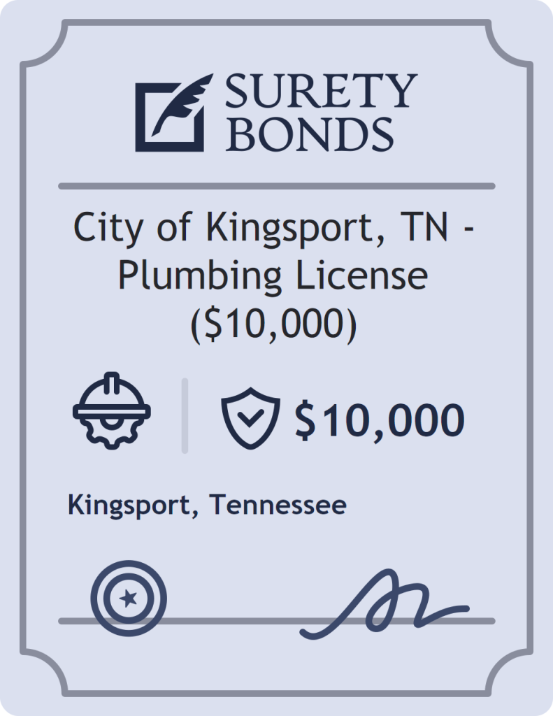 Surety bond badge for City of Kingsport, TN - Plumbing License ($10,000)