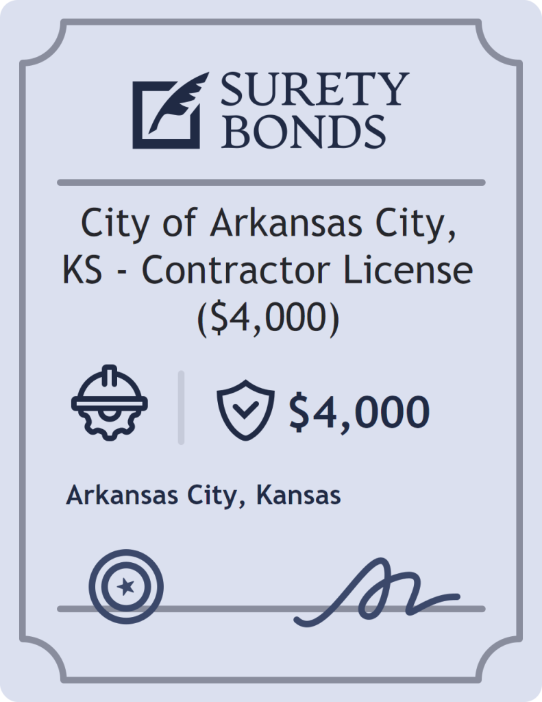 Surety bond badge for City of Arkansas City, KS - Contractor License ($4,000)