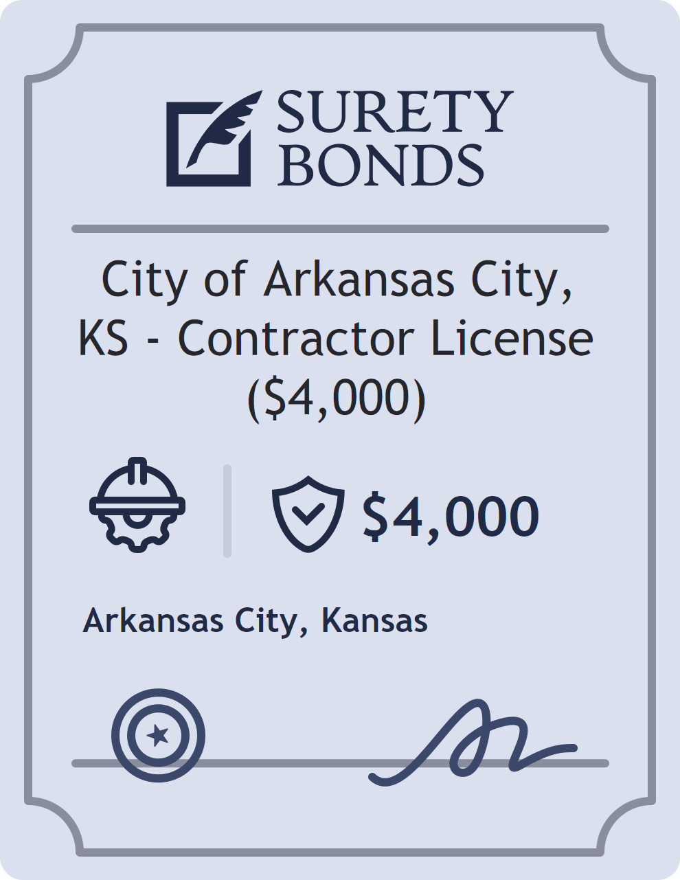 Surety bond badge for City of Arkansas City, KS - Contractor License ($4,000)