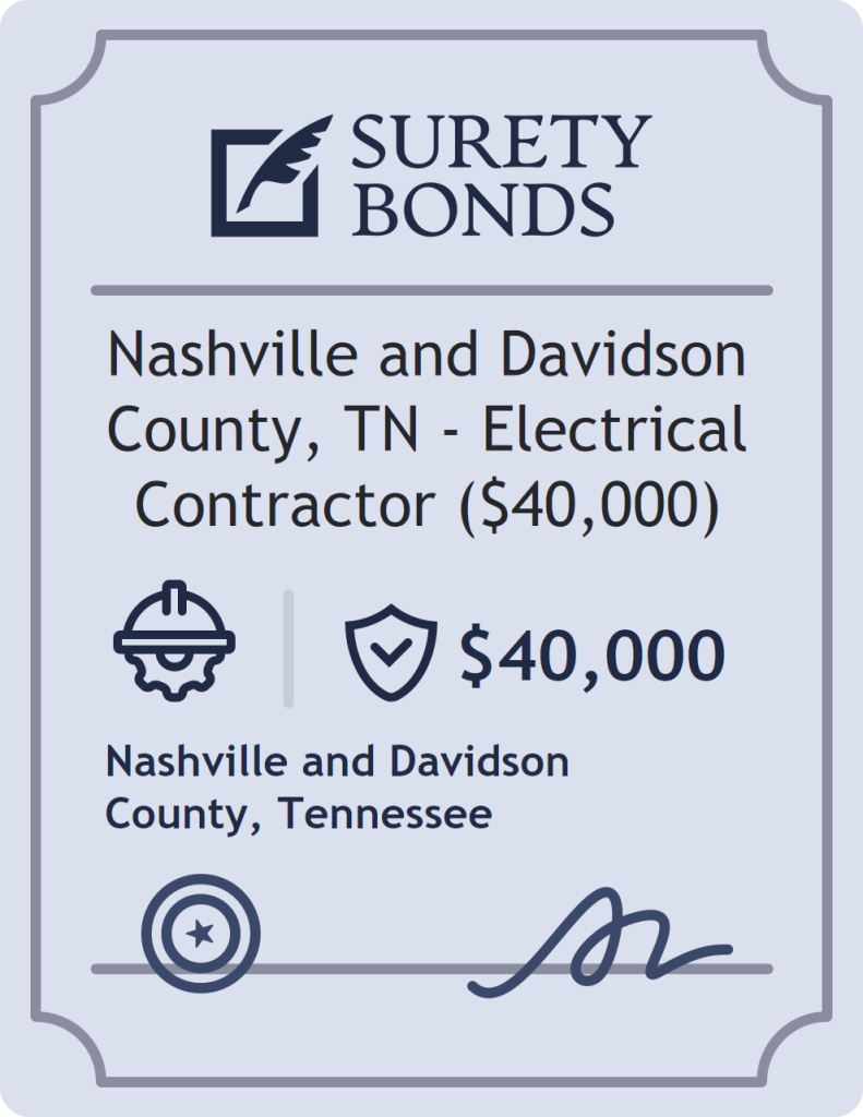 Surety bond badge for Nashville and Davidson County, TN - Electrical Contractor ($40,000)