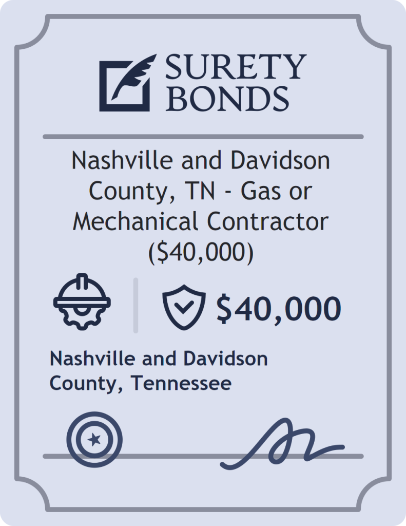 Surety bond badge for Nashville and Davidson County, TN - Gas or Mechanical Contractor ($40,000)