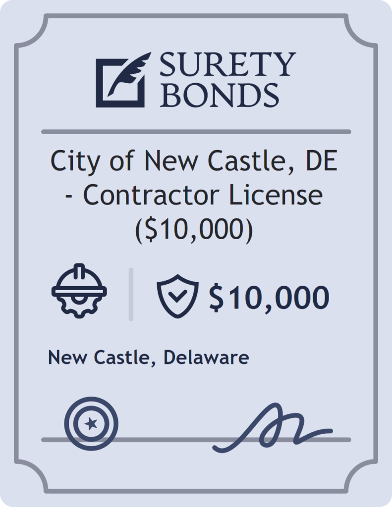 Surety bond badge for City of New Castle, DE - Contractor License ($10,000)