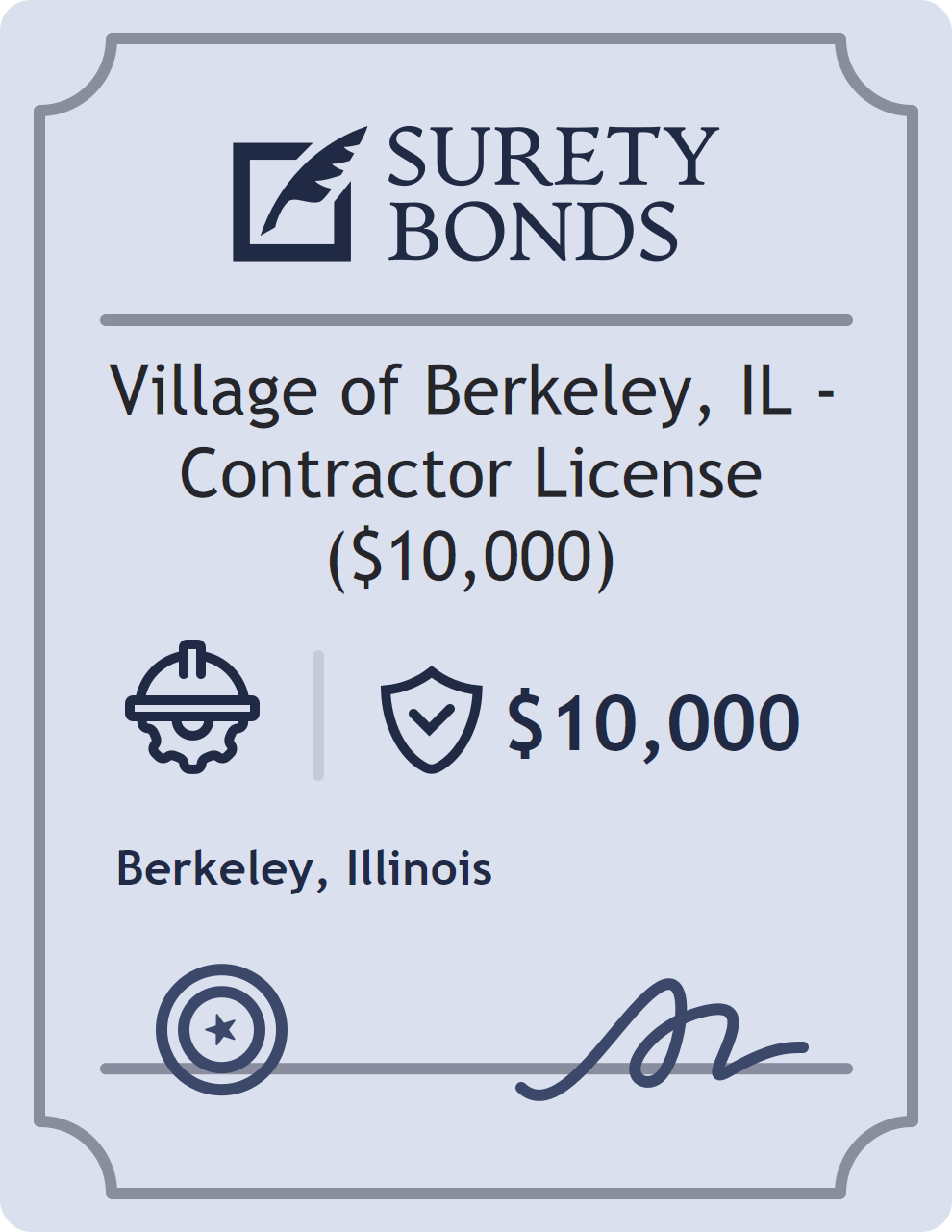 Surety bond badge for Village of Berkeley, IL - Contractor License ($10,000)