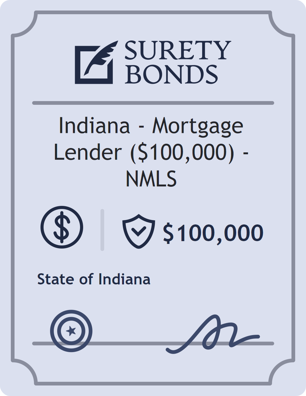 Surety bond badge for Indiana - Mortgage Lender ($100,000) - NMLS
