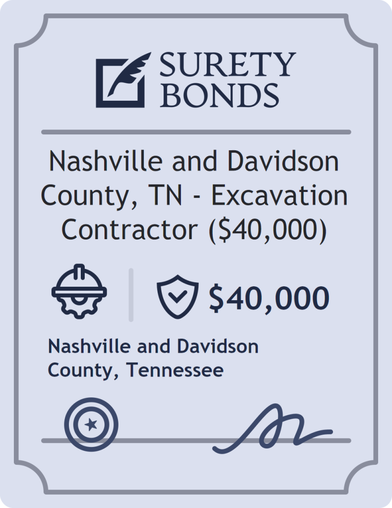 Surety bond badge for Nashville and Davidson County, TN - Excavation Contractor ($40,000)