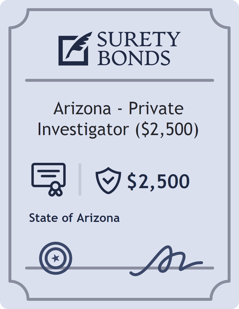 Surety bond badge for Arizona - Private Investigator ($2,500)