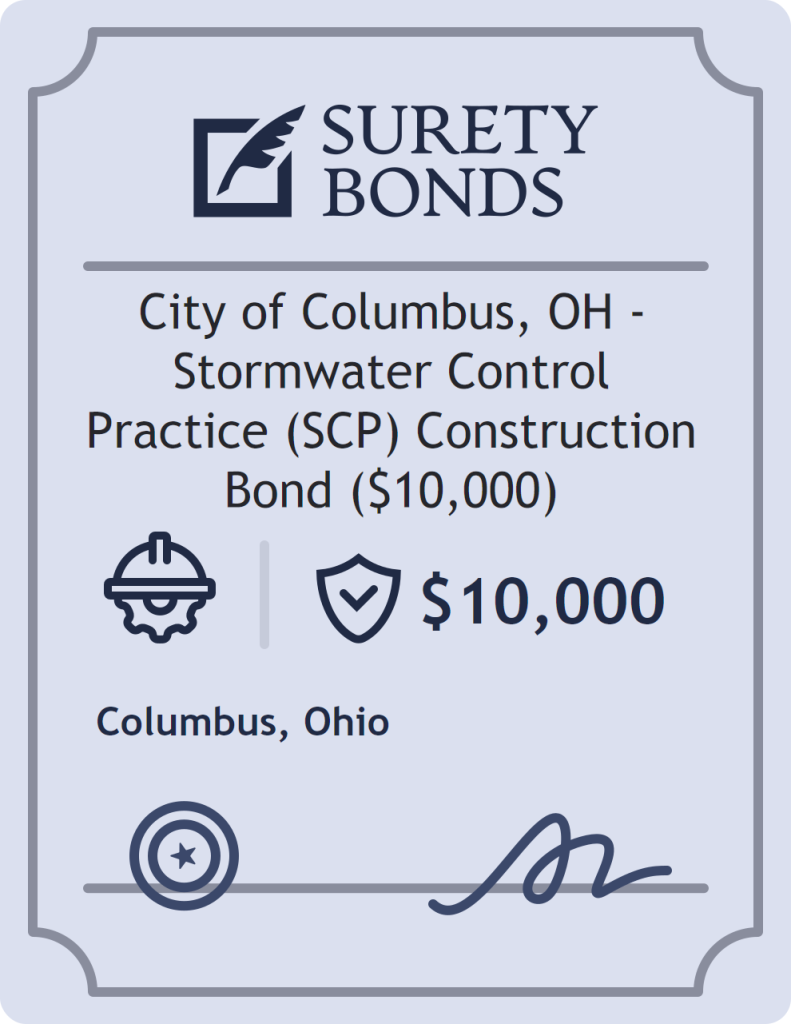 Surety bond badge for City of Columbus, OH - Stormwater Control Practice (SCP) Construction Bond ($10,000)