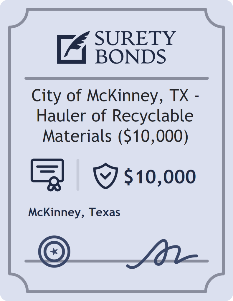 Surety bond badge for City of McKinney, TX - Hauler of Recyclable Materials ($10,000)