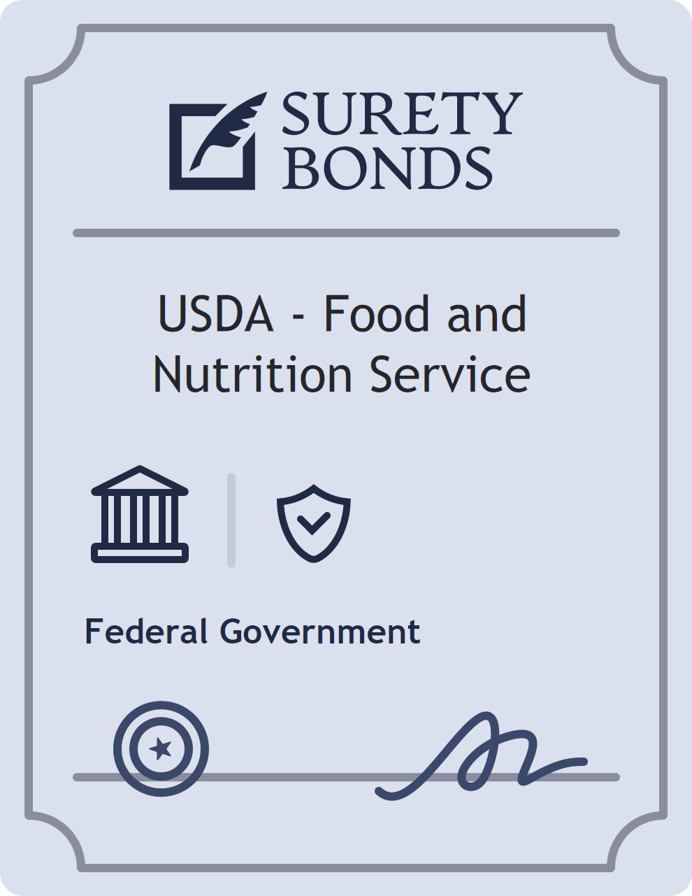 Surety bond badge for USDA - Food and Nutrition Service