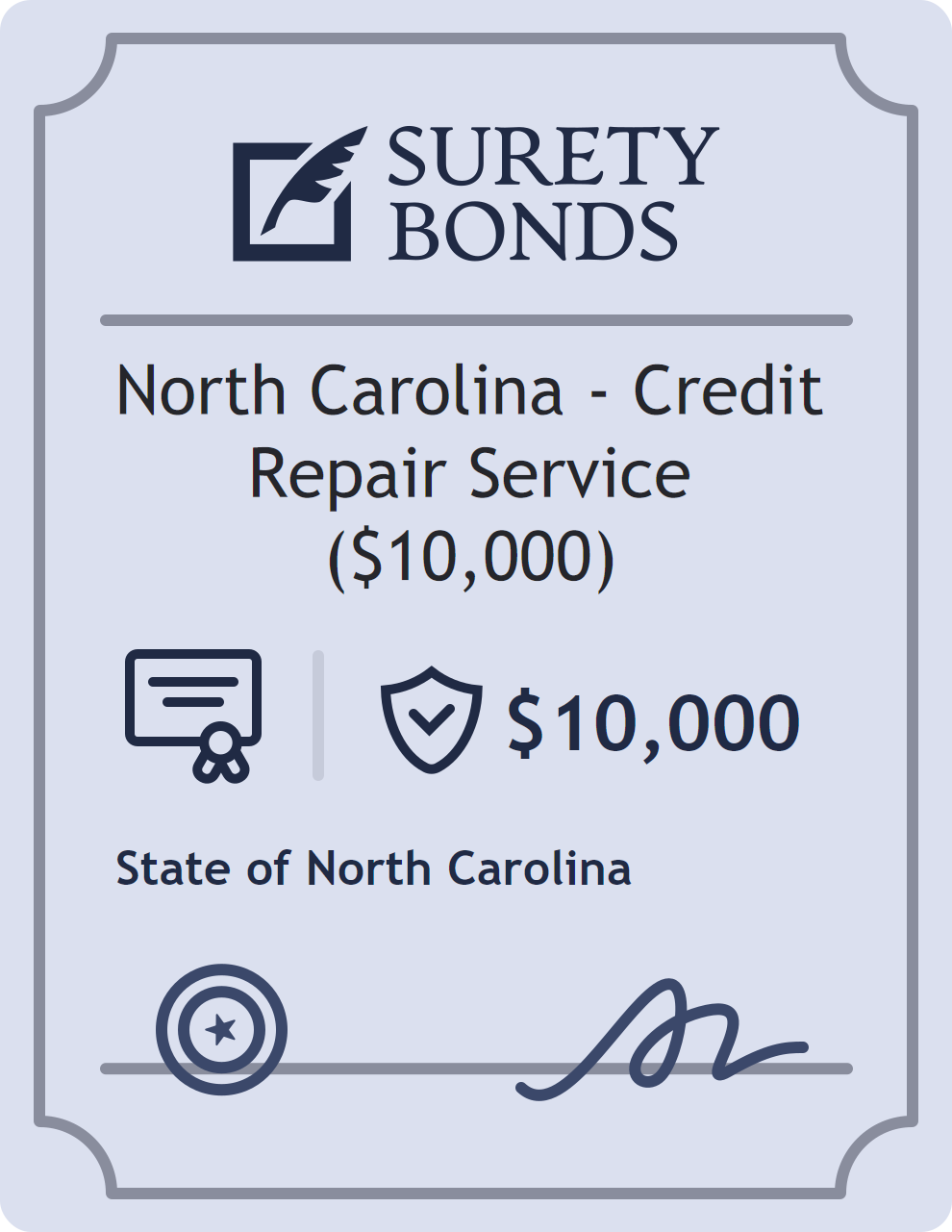 Surety bond badge for North Carolina - Credit Repair Service ($10,000)