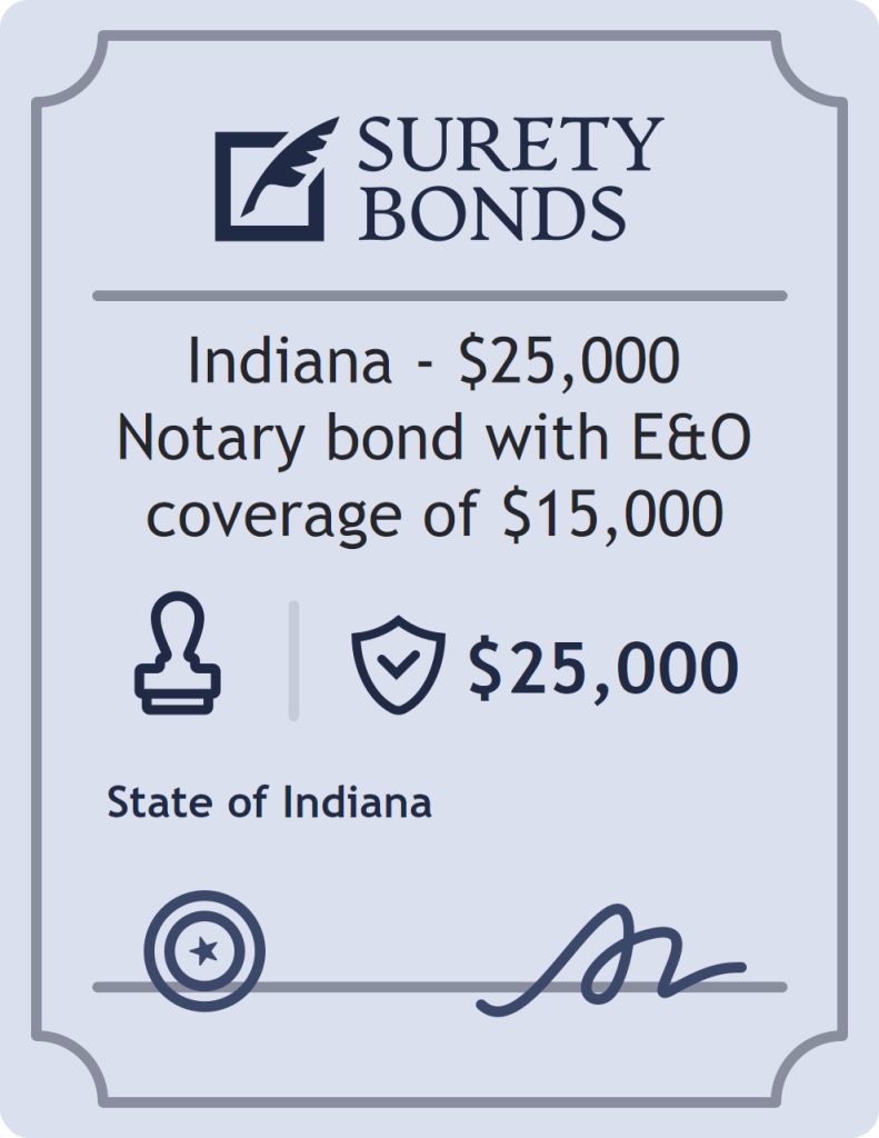 Surety bond badge for Indiana - $25,000 Notary bond with E&O coverage of $15,000