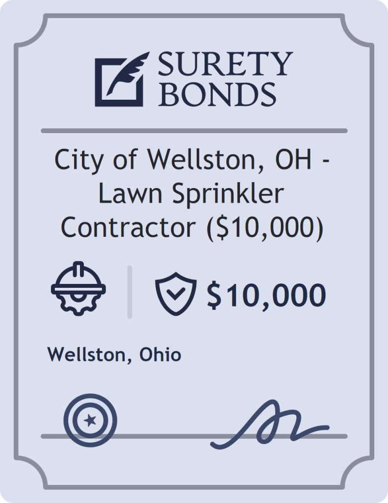 Surety bond badge for City of Wellston, OH - Lawn Sprinkler Contractor ($10,000)