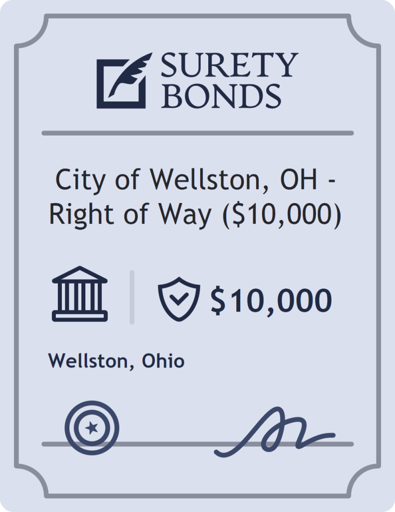 Surety bond badge for City of Wellston, OH - Right of Way ($10,000)