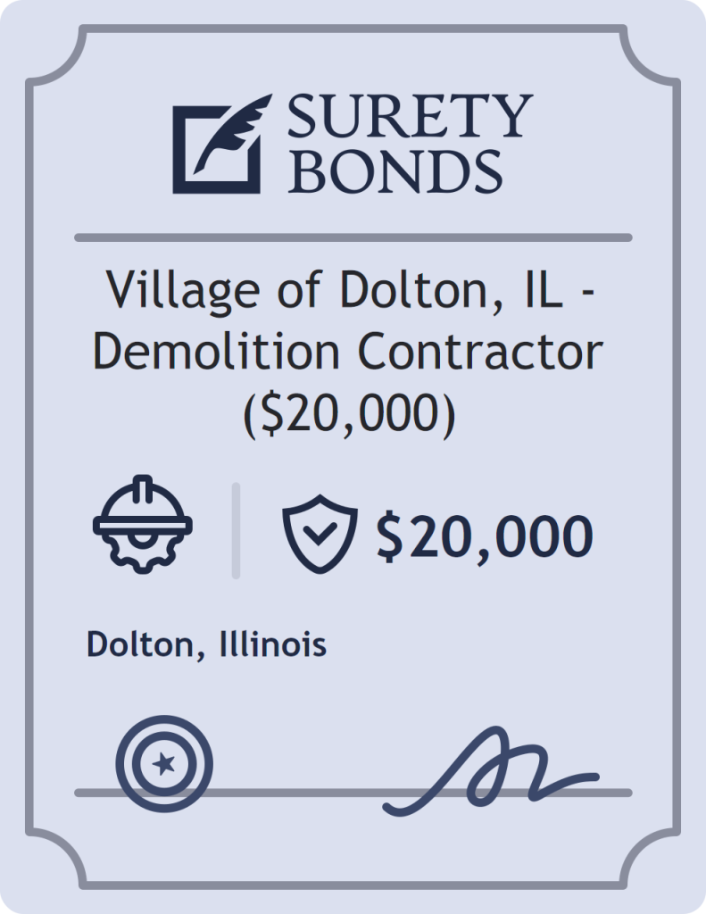 Surety bond badge for Village of Dolton, IL - Demolition Contractor ($20,000)