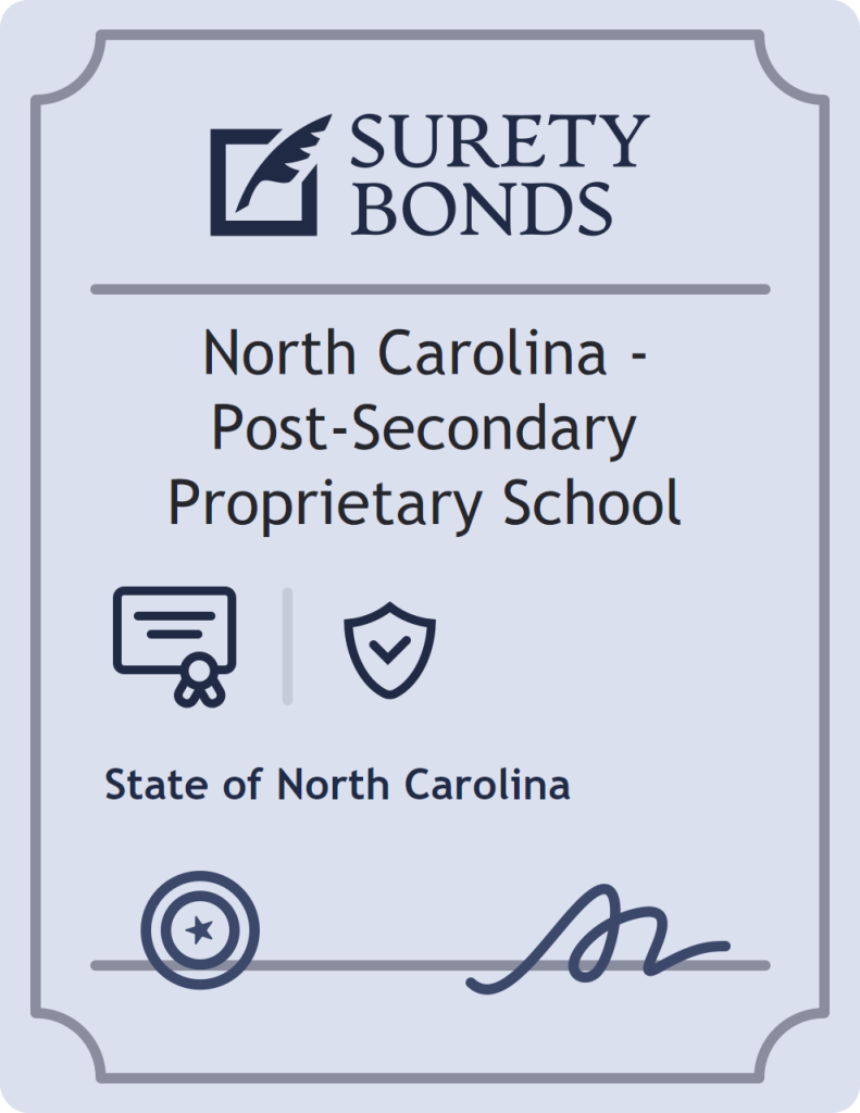 Surety bond badge for North Carolina - Post-Secondary Proprietary School