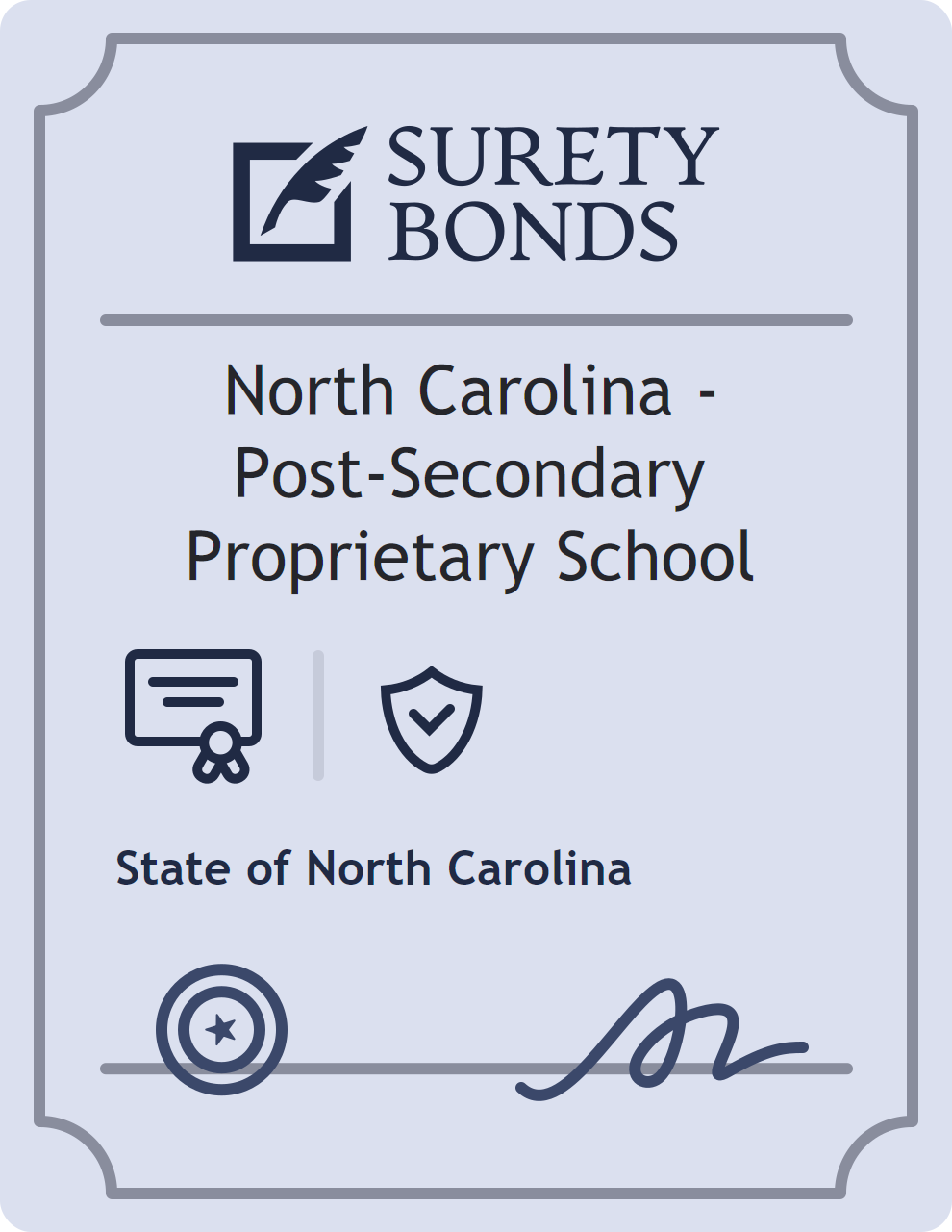 Surety bond badge for North Carolina - Post-Secondary Proprietary School