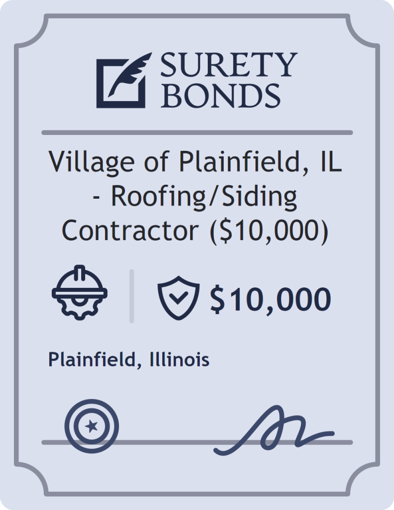 Surety bond badge for Village of Plainfield, IL - Roofing/Siding Contractor ($10,000)