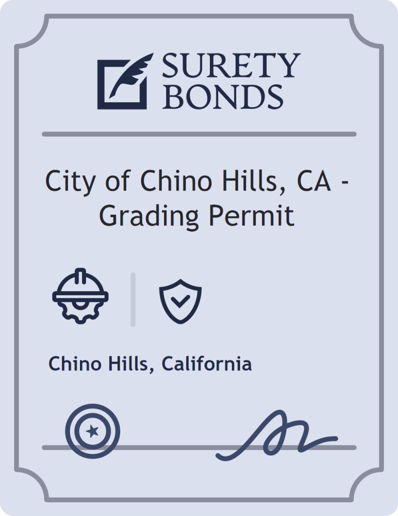 Surety bond badge for City of Chino Hills, CA - Grading Permit