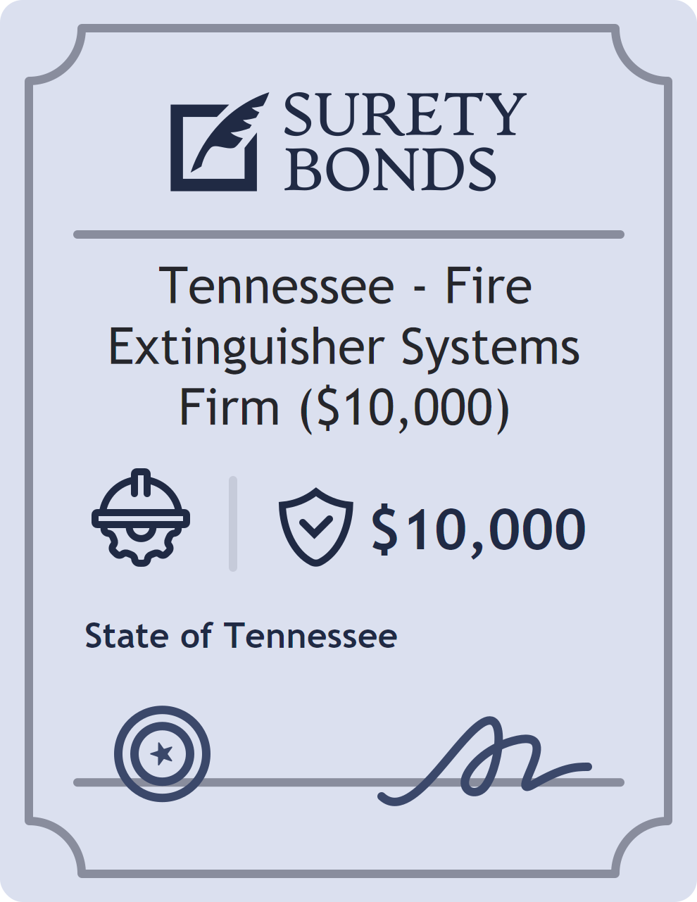 Surety bond badge for Tennessee - Fire Extinguisher Systems Firm ($10,000)