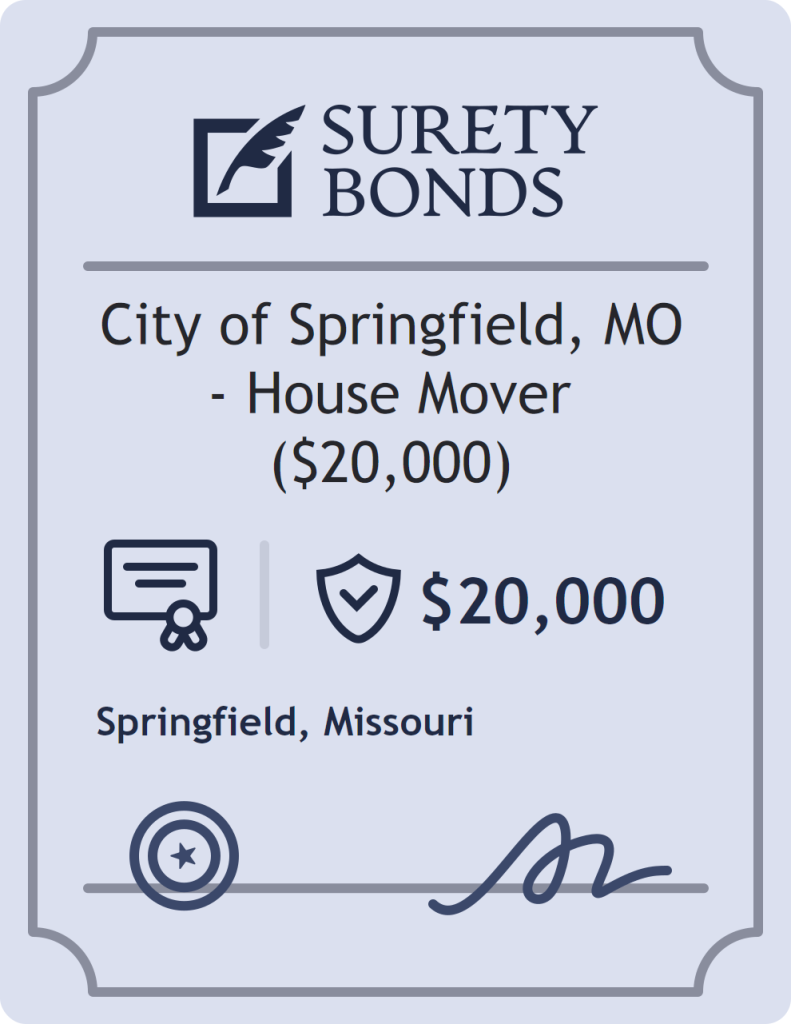 Surety bond badge for City of Springfield, MO - House Mover ($20,000)