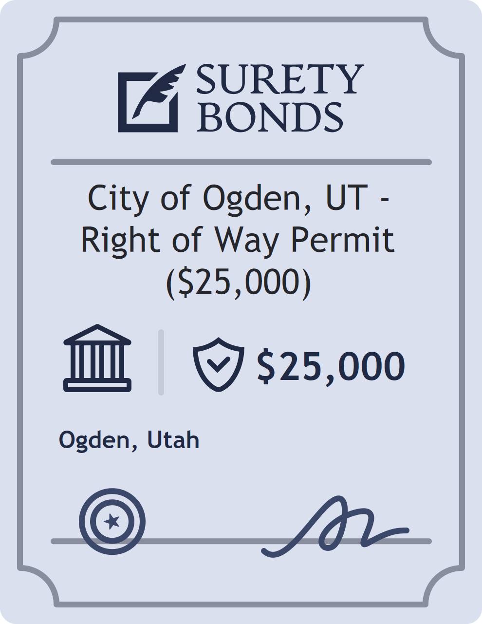 Surety bond badge for City of Ogden, UT - Right of Way Permit ($25,000)
