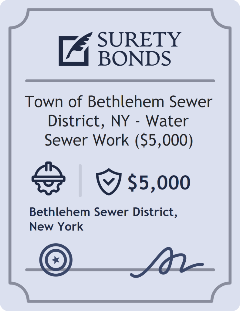 Surety bond badge for Town of Bethlehem Sewer District, NY - Water Sewer Work ($5,000)