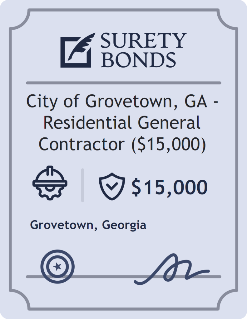 Surety bond badge for City of Grovetown, GA - Residential General Contractor ($15,000)