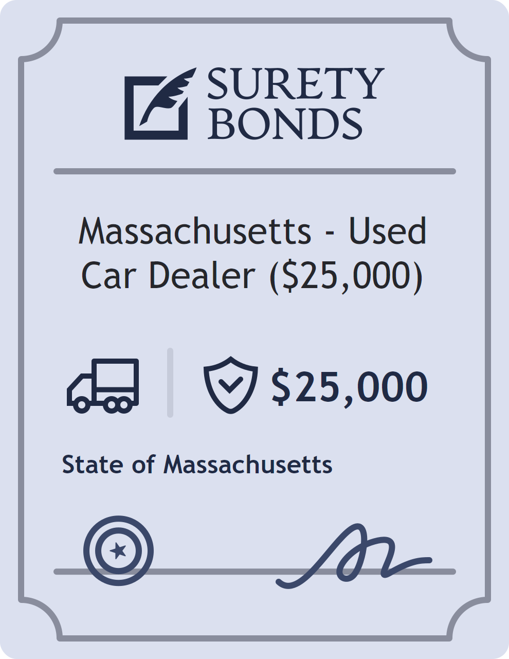 Surety bond badge for Massachusetts - Used Car Dealer ($25,000)