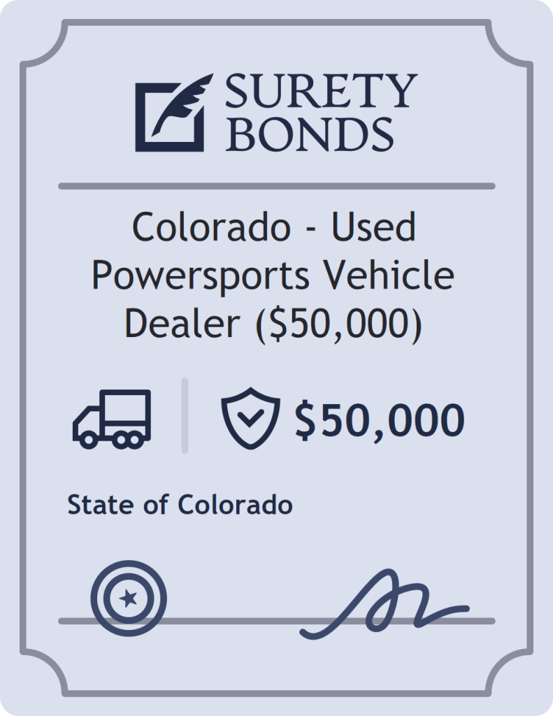 Surety bond badge for Colorado - Used Powersports Vehicle Dealer ($50,000)