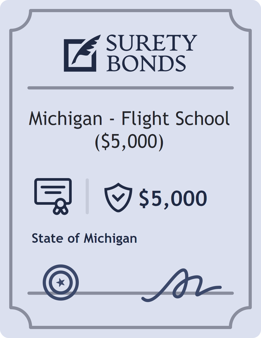 Surety bond badge for Michigan - Flight School ($5,000)