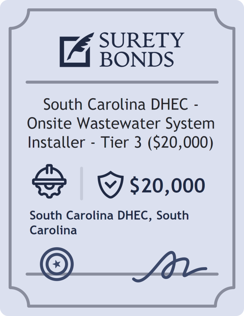 Surety bond badge for South Carolina DHEC - Onsite Wastewater System Installer - Tier 3 ($20,000)