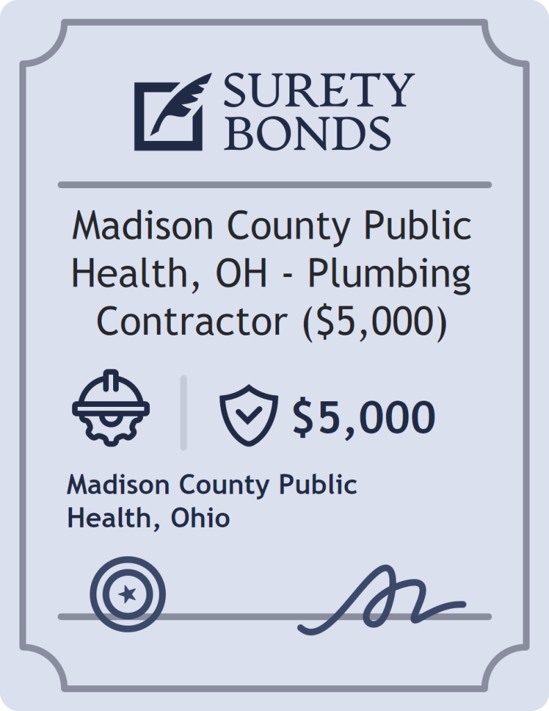Surety bond badge for Madison County Public Health, OH - Plumbing Contractor ($5,000)