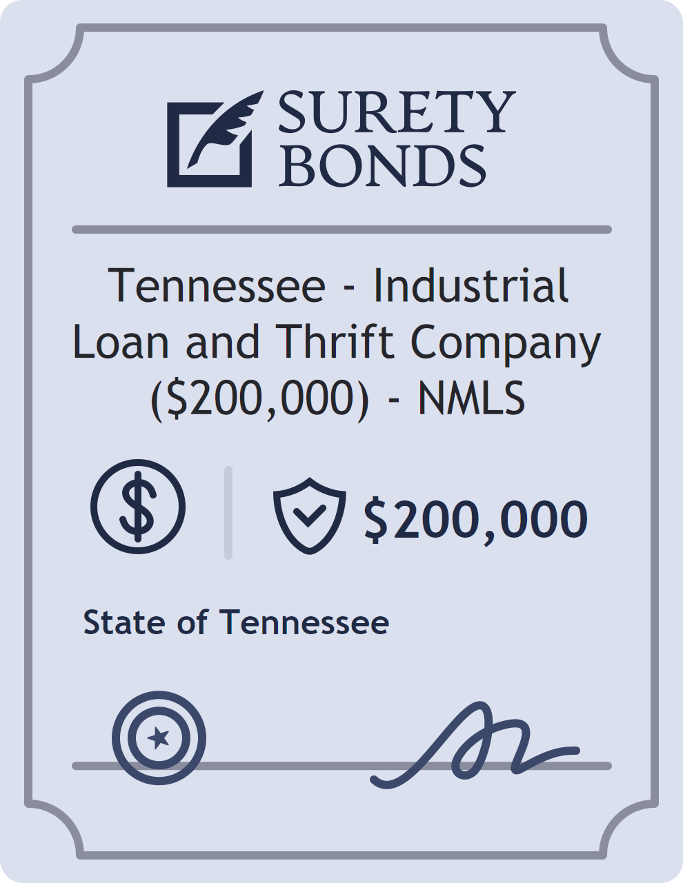 Surety bond badge for Tennessee - Industrial Loan and Thrift Company ($200,000) - NMLS