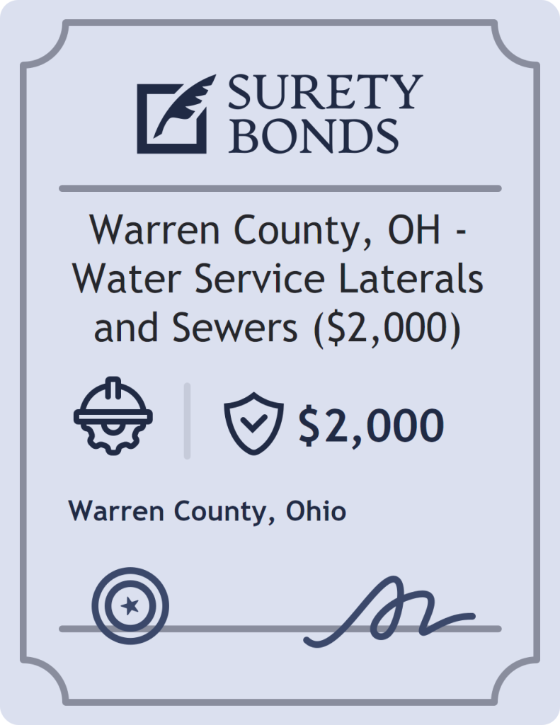Surety bond badge for Warren County, OH - Water Service Laterals and Sewers ($2,000)