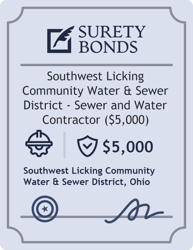 Surety bond badge for Southwest Licking Community Water & Sewer District - Sewer and Water Contractor ($5,000)
