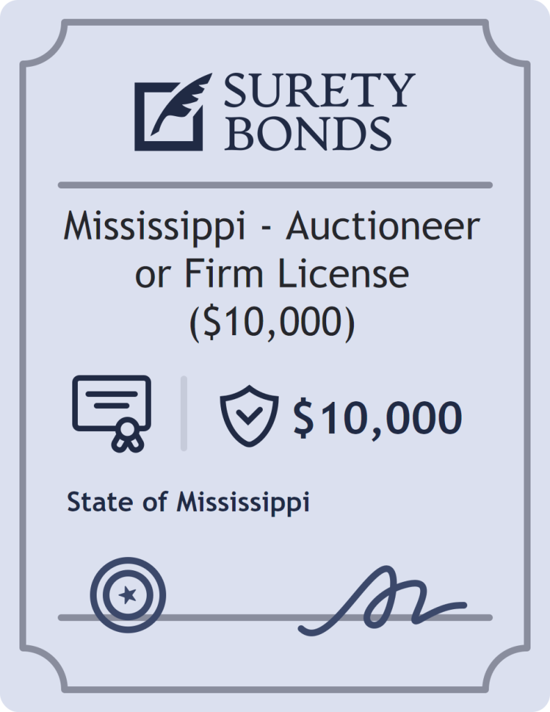 Surety bond badge for Mississippi - Auctioneer or Firm License ($10,000)