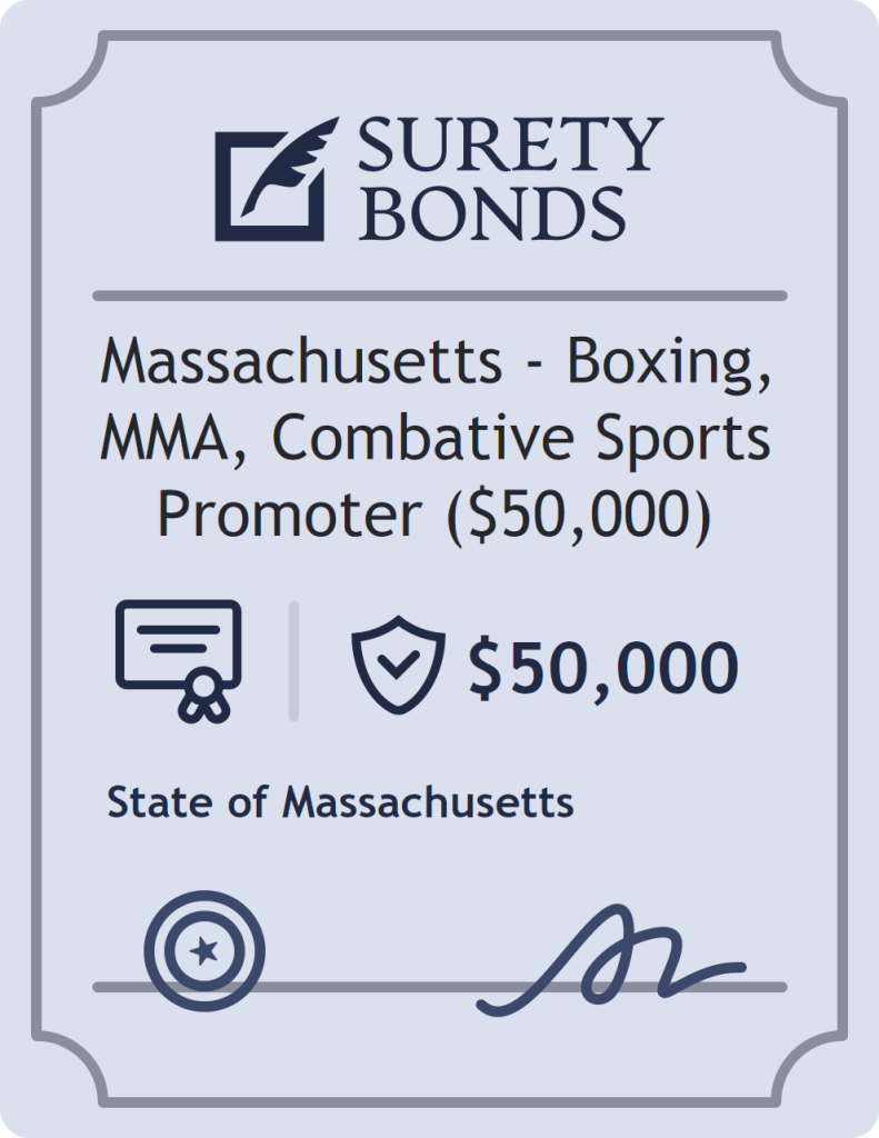 Surety bond badge for Massachusetts - Boxing, MMA, Combative Sports Promoter ($50,000)