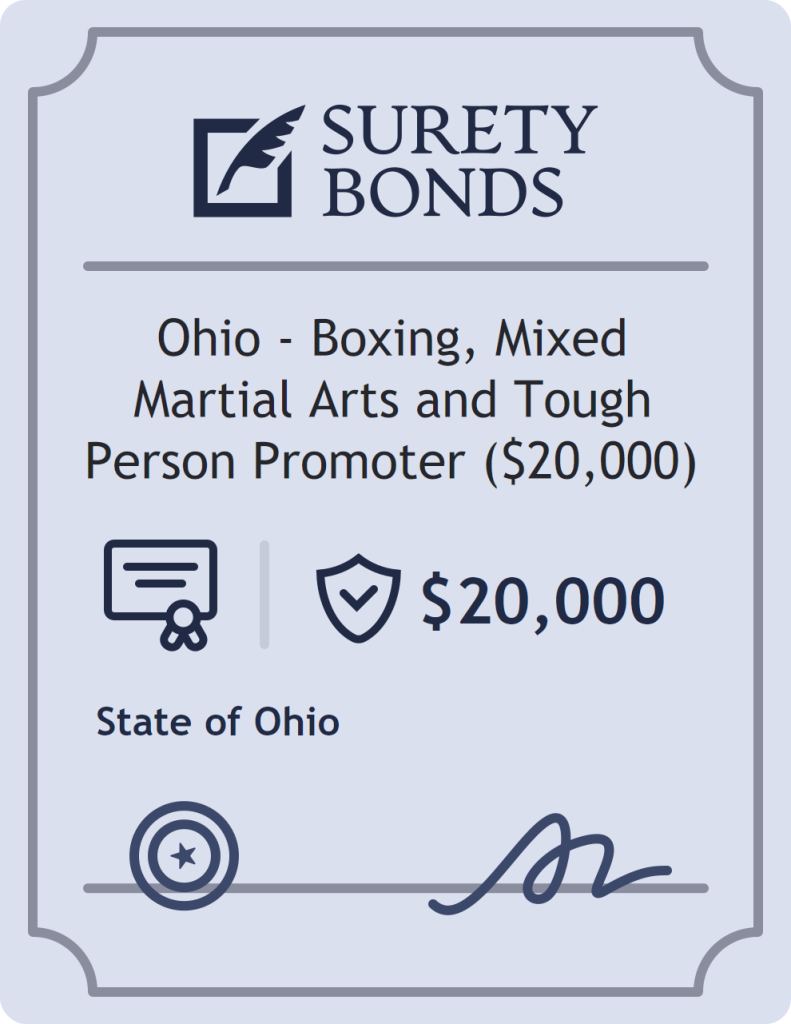 Surety bond badge for Ohio - Boxing, Mixed Martial Arts and Tough Person Promoter ($20,000)