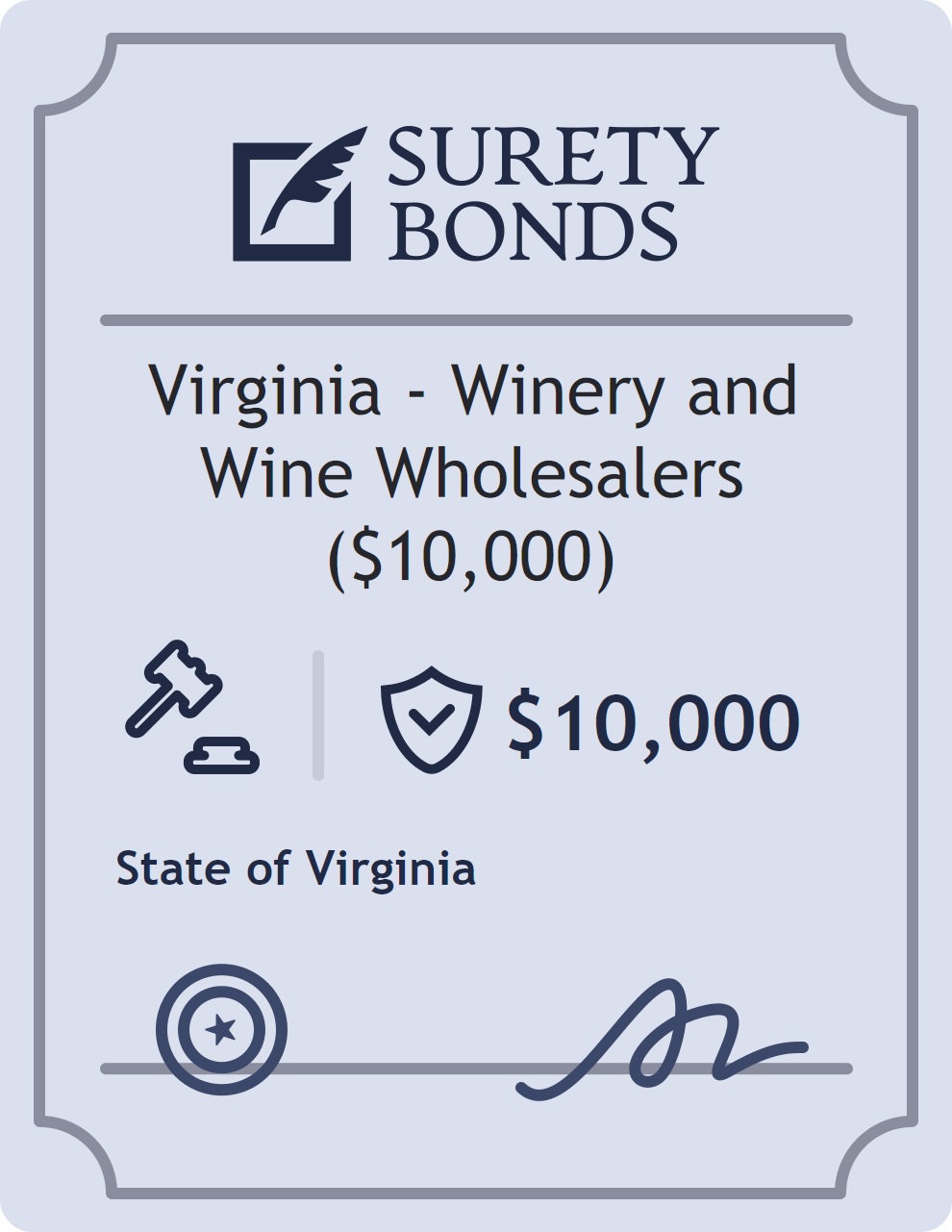 Surety bond badge for Virginia - Winery and Wine Wholesalers ($10,000)