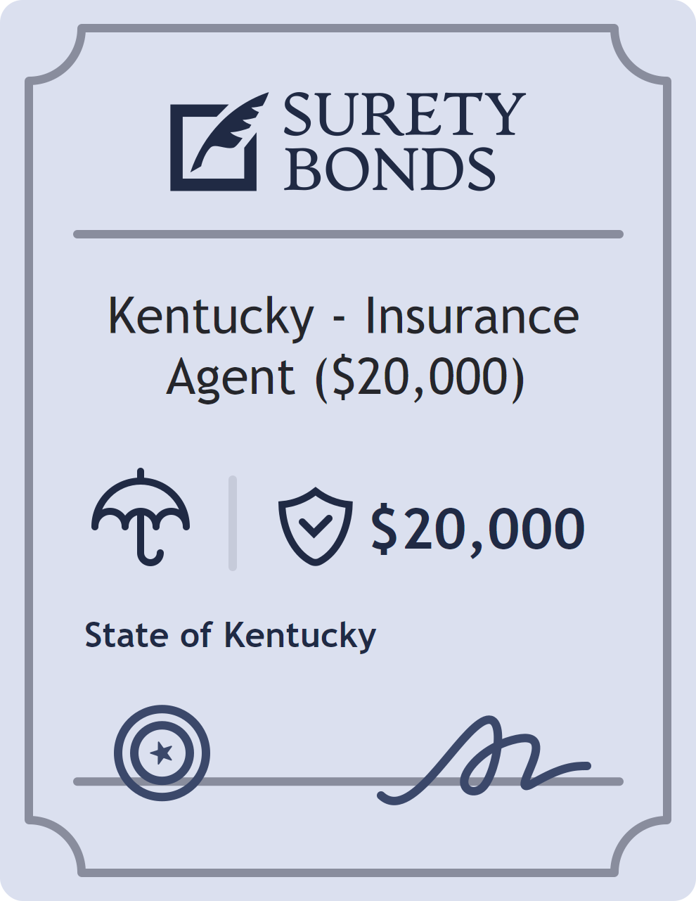 Surety bond badge for Kentucky - Insurance Agent ($20,000)