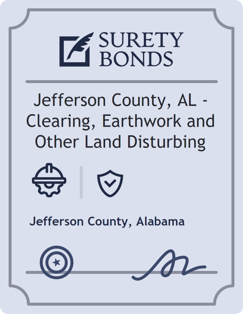 Surety bond badge for Jefferson County, AL - Clearing, Earthwork and Other Land Disturbing