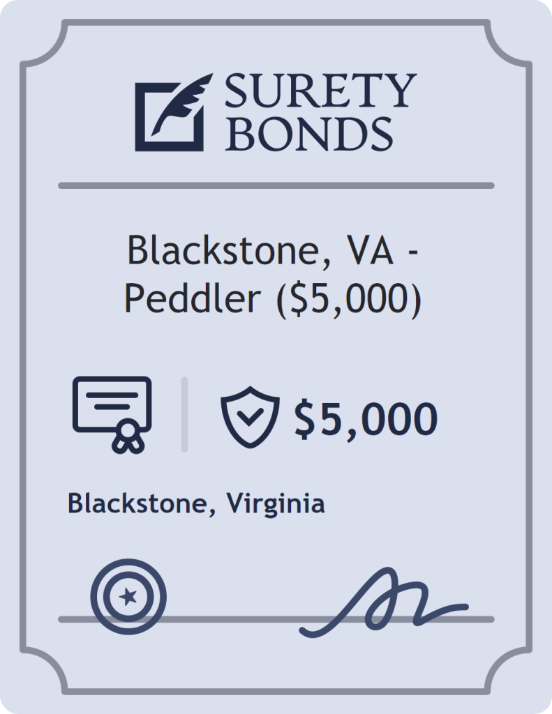Surety bond badge for Blackstone, VA - Peddler ($5,000)