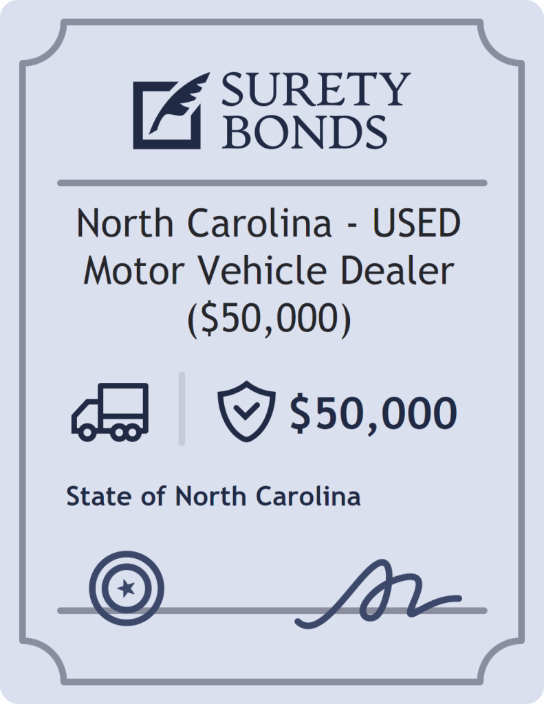Surety bond badge for North Carolina - USED Motor Vehicle Dealer ($50,000)