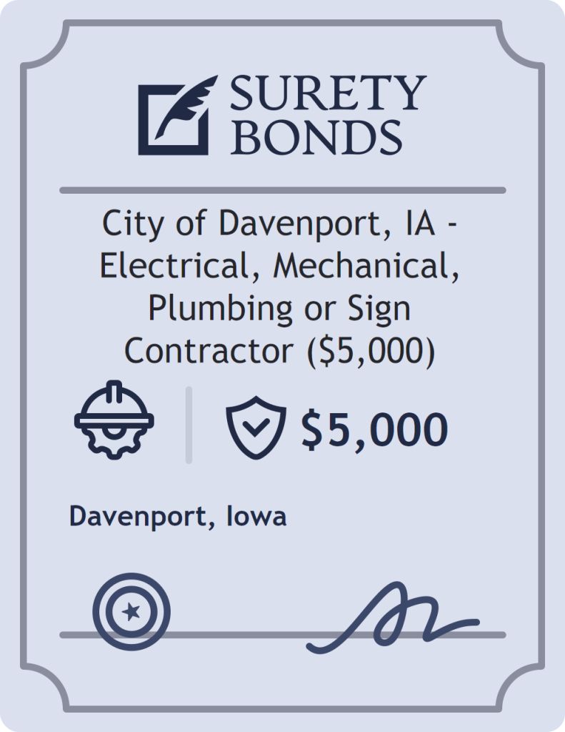 Surety bond badge for City of Davenport, IA - Electrical, Mechanical, Plumbing or Sign Contractor ($5,000)