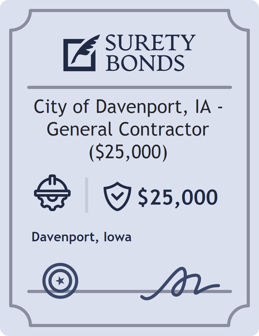Surety bond badge for City of Davenport, IA - General Contractor ($25,000)