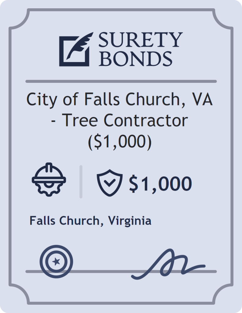 Surety bond badge for City of Falls Church, VA - Tree Contractor ($1,000)